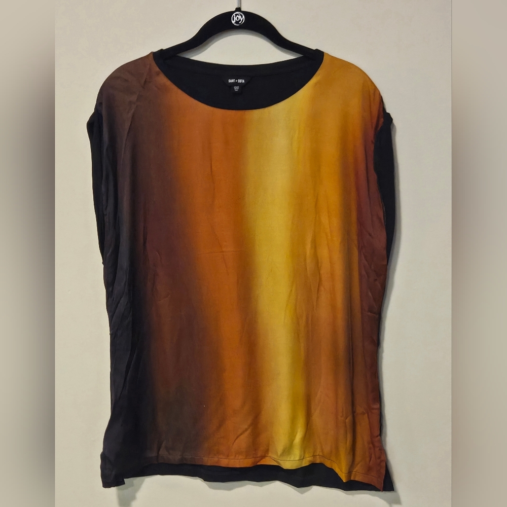 Saint + Sofia Gradient Short Sleeve Top in Brown Yellow Orange